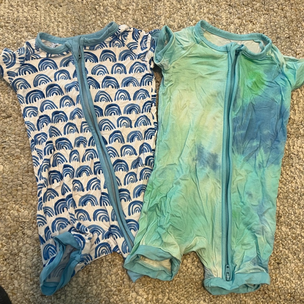 Kids One-Piece Zipper shortie in Blue and Teal - Set of 2